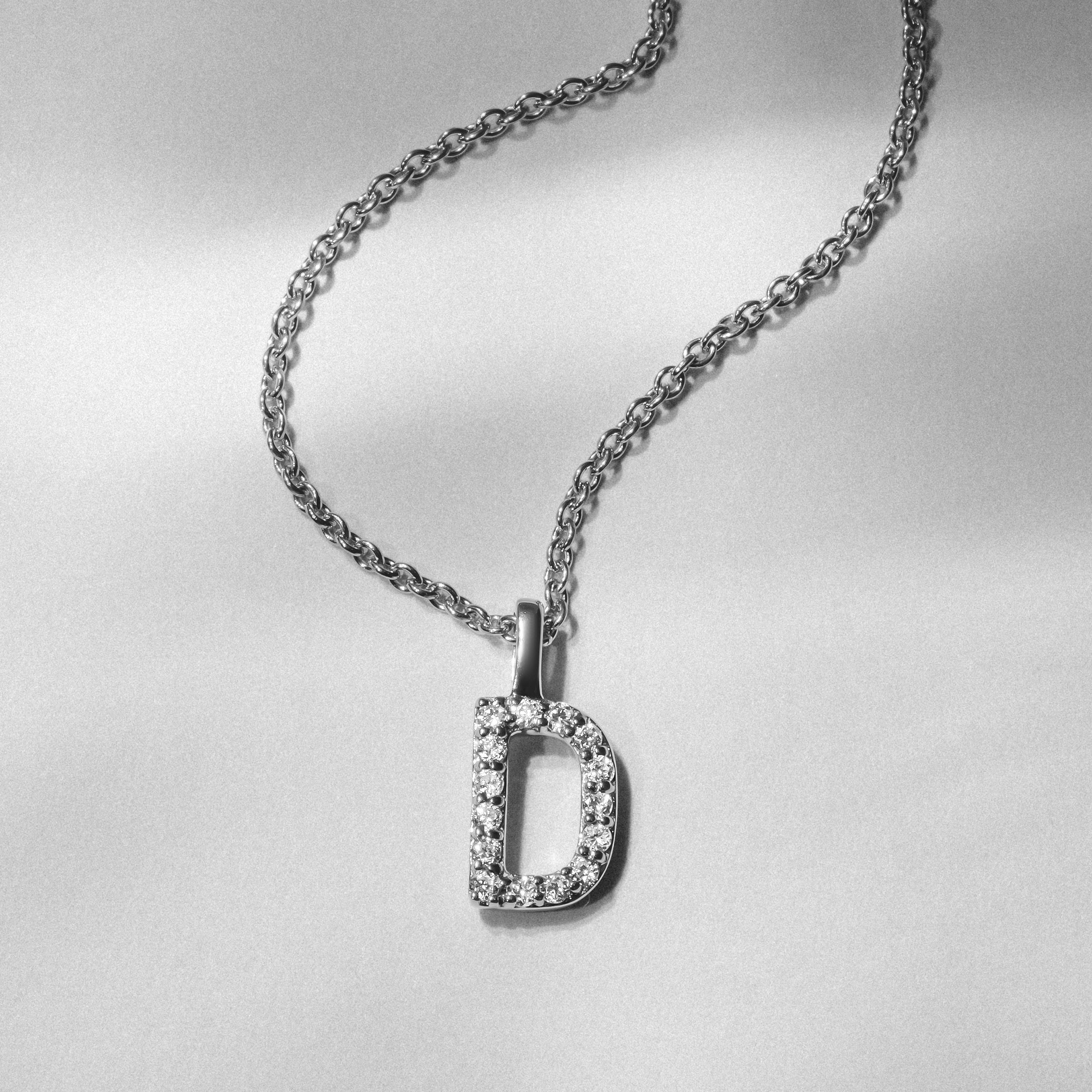 Love Letter Initial D Lab Diamond Necklace set in 9K White Gold
